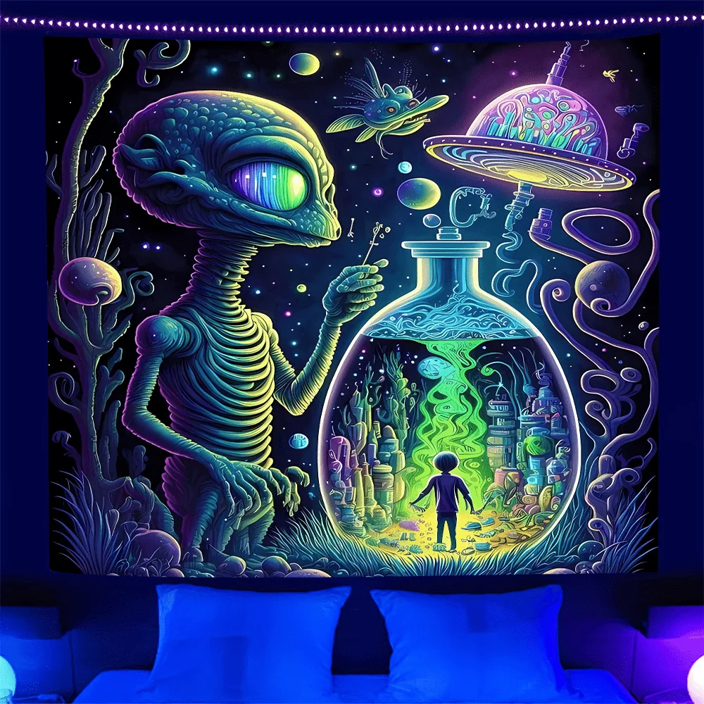 VIKAMA Psychedelic Alien Tapestry Mushroom Bedroom Boho Backdrop Fantasy Starry Night Energy Field Art Decoration