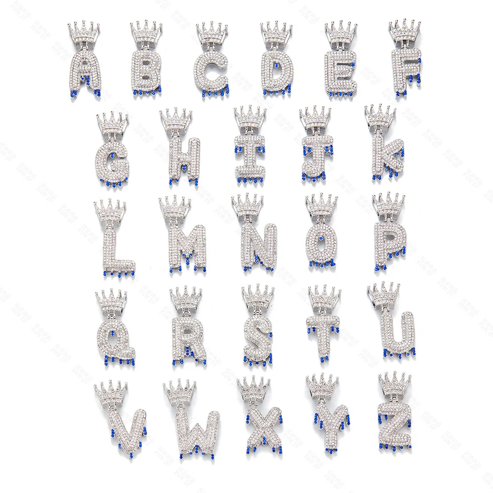 الهيب هوب مثلج خارج بلينغ زركون A-Z بالتنقيط تاج الحروف الأولية قلادة الذهب الفضة اللون الهيب هوب مجوهرات للرجال والنساء