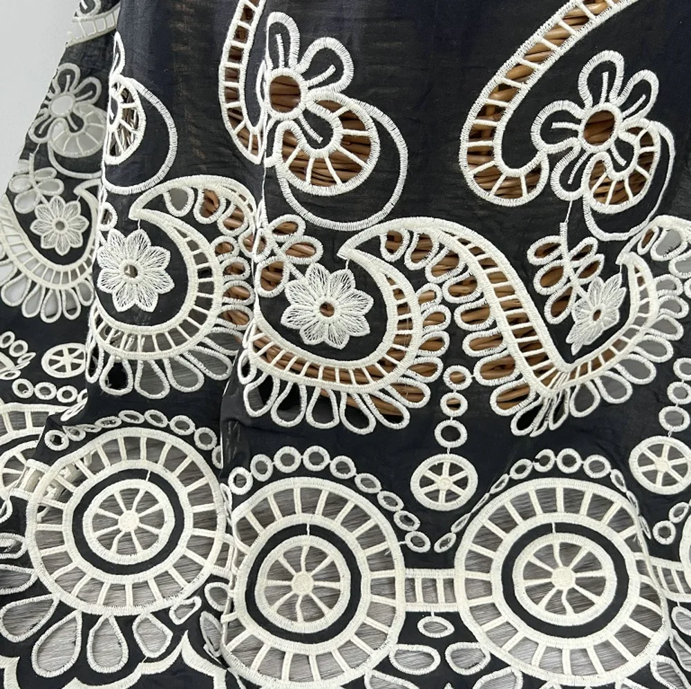 

100% Cotton Laser-Cut Lace Embroidered Trim one-sided embroidered fabric for skirt garment sewing and DIY craft design fabric