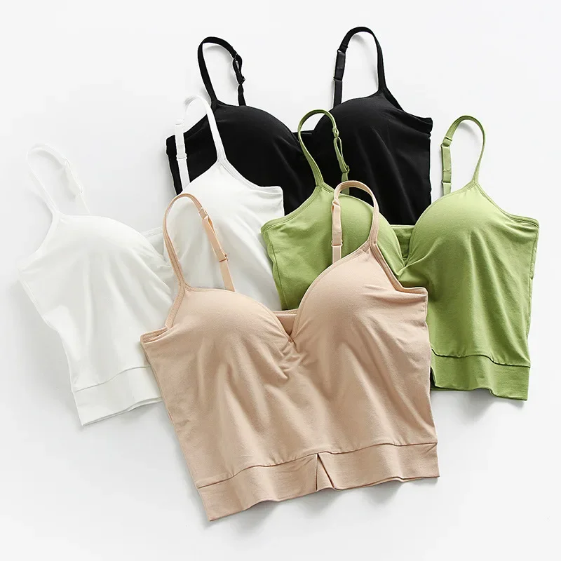 Spring/Summer 2024 New Women's Strap Pajamas V-neck Slit Bra modal Cotton Backing with Breast Cushion Strap Home Clothes