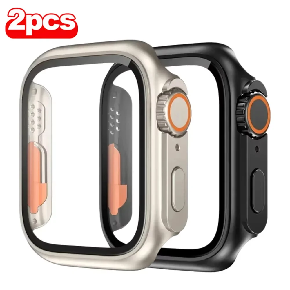 2 قطعة حافظة زجاجية + حافظة لساعة أبل 44 مللي متر 45 41 مللي متر 40 واقي للشاشة غطاء تغيير المصد الترا لسلسلة IWatch 9 8 7 SE 6 5 3