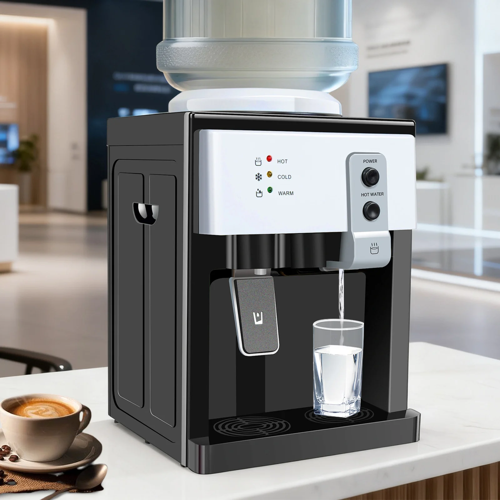 Desktop Water Dispenser Hot and Cold, European White 110V US Plug Water Cooler and Warmer for Home Office Dorm Use