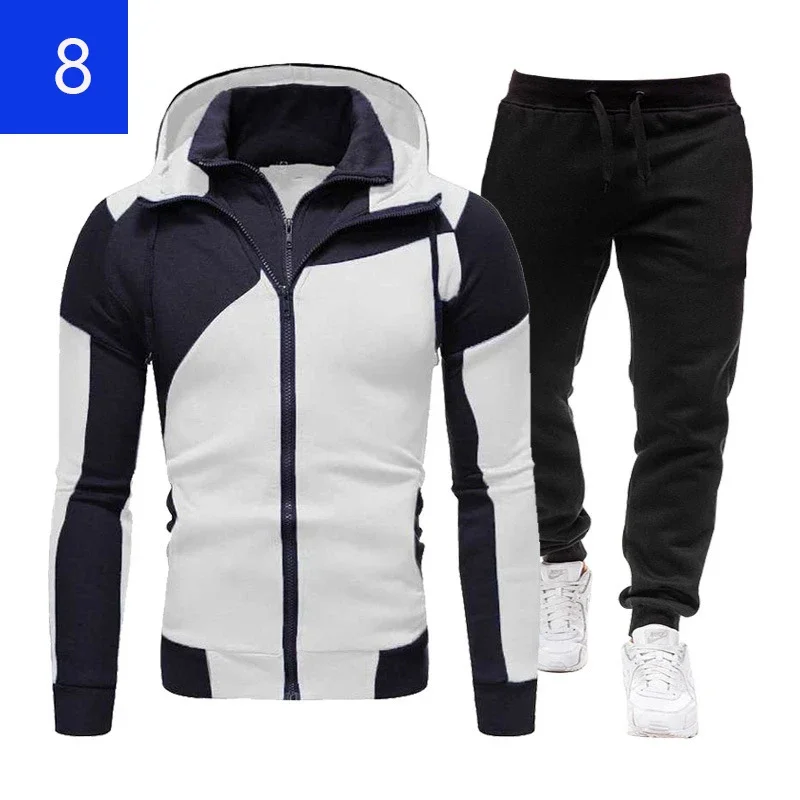 Conjunto de Ropa Deportiva Casual para Hombre 2026, Sudadera con Capucha y Doble Cremallera + Pantalones de Jogging Negros, Dos Piezas de Ropa Deportiva Informal
