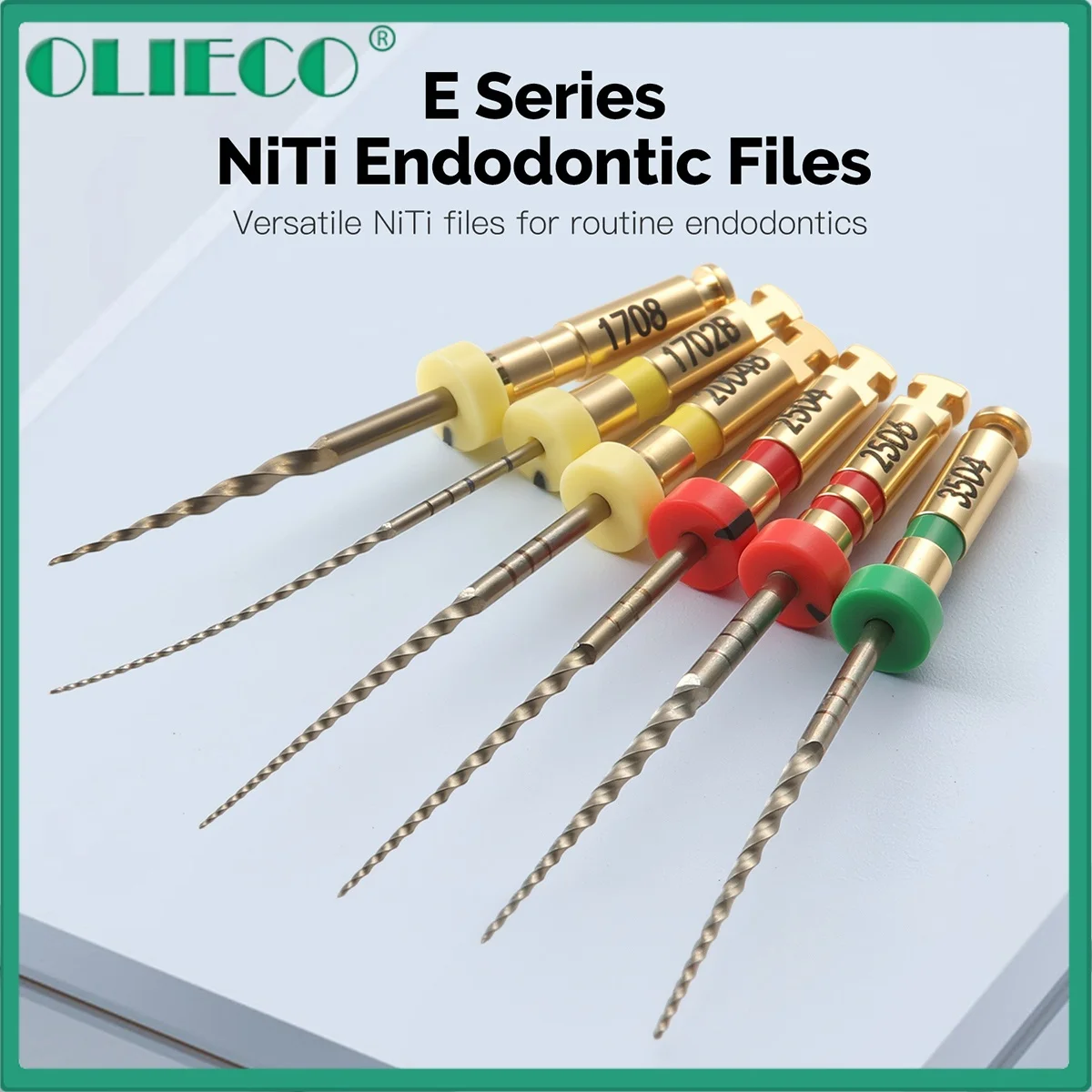 

OLIECO Набор роторных эндодонтических файлов NiTi с золотой тепловой активацией/упак. # 17- # 35 размеров 21 мм/25 мм для эффективной обработки корневых каналов
