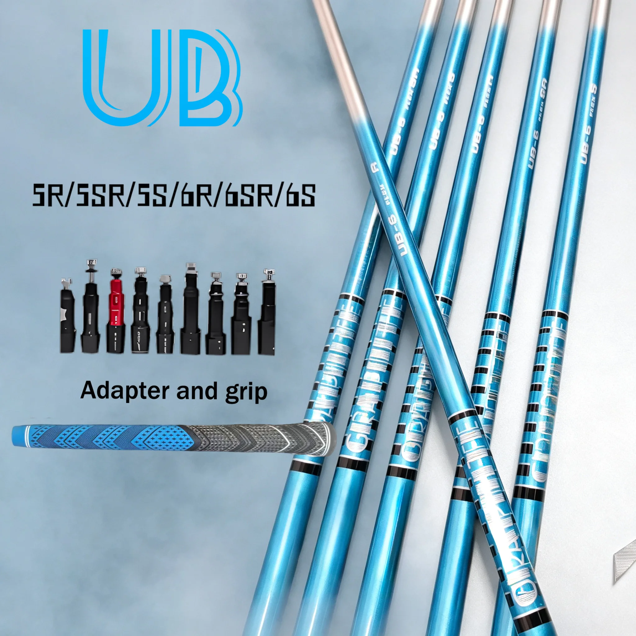 Lightweight and Stylish 45inch Blue Ub Series Driver Carbon Shaft, Mid-High Flex Point for Reduced Spin, Multiple Specifications Including 5R/5Sr/5S/6R/6Sr/6S, with Adapter and Blue Non-Slip Grip