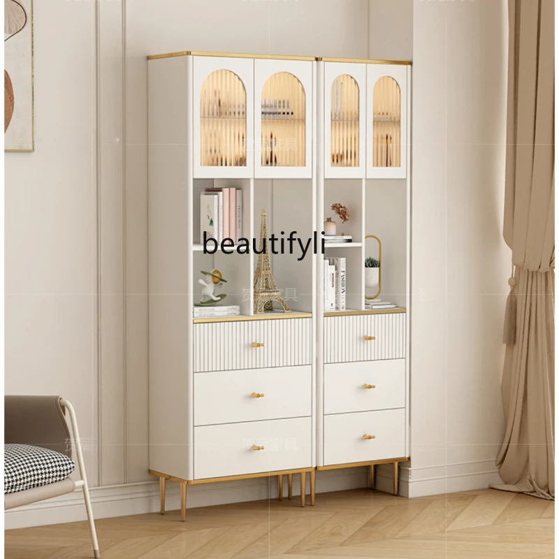 Floor Ultra-Thin Bookcase with Glass Door Dustproof Student Household Living Room Wall Display Cabinet