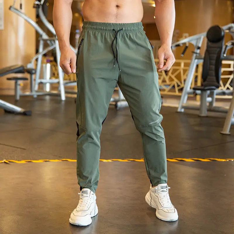 Fashion Casual Trend Summer Sports Pants Men's Quick Drying Loose Panelled Elastic Waited Pocket Zipper Simple Straight Trousers