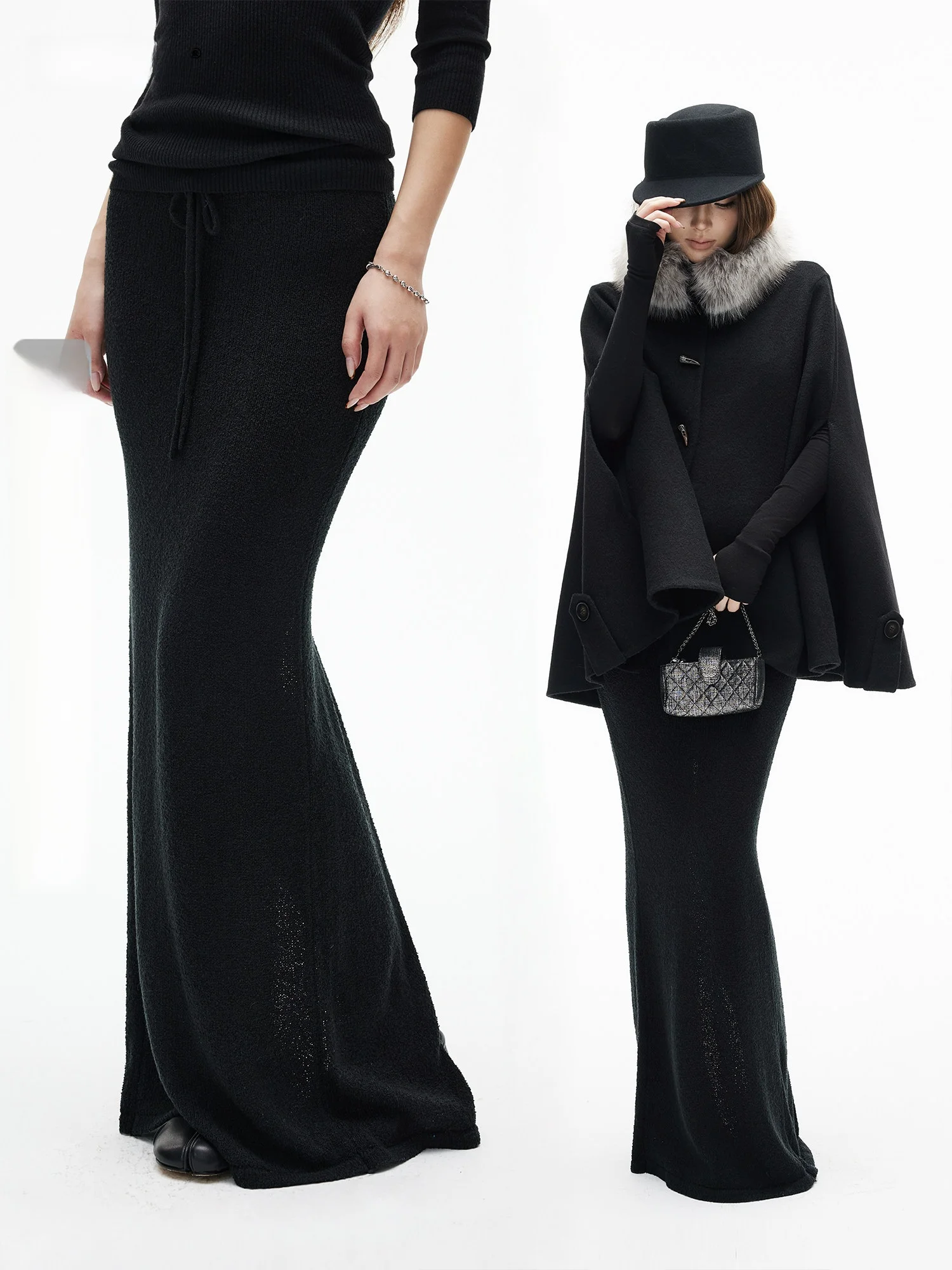 

Длинная вязаная юбка с текстурной вязкой, разрезом сзади и завязками, облегающего кроя, в повседневном стиле, женская, с завышенной талией, фасон «рыбий хвост»