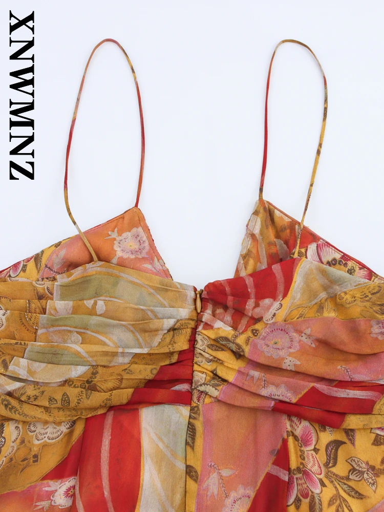 XNWMNZ 2025, Sommer-Frau, Urlaub, Party, dünner Schultergurt, ärmellos, rückenfrei, Midi-Kleider, Boho-Chic, Dame, sexy Plissee-Kleid