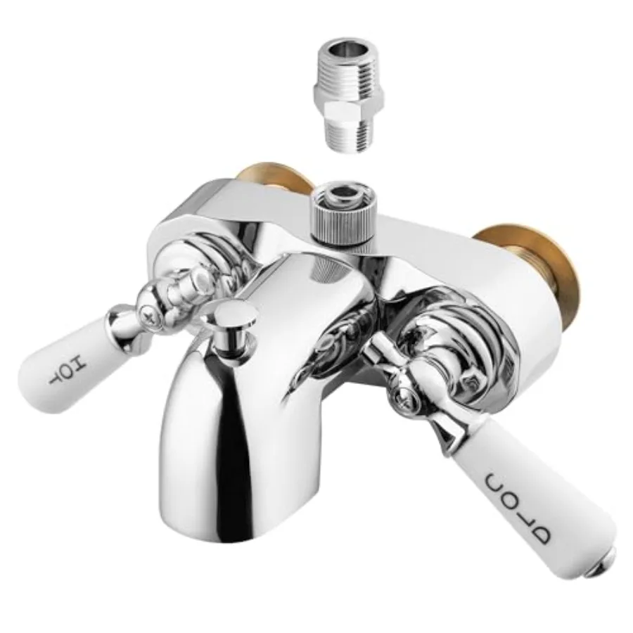 

Clawfoot Add-A-Shower Bathcock Diverter, Shower Attachment for Tub Faucet, Bathtub Faucet with Porcelain Lever Handles and Cera