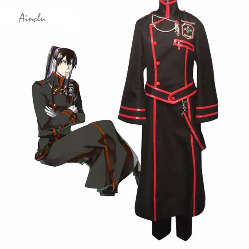 Ainclu Hot Selling Men Costume D.Gray-man Kanda Yuu Cosplay Costume. Sash, Overcoat, Pants,Bag. Adult and Kids Costume