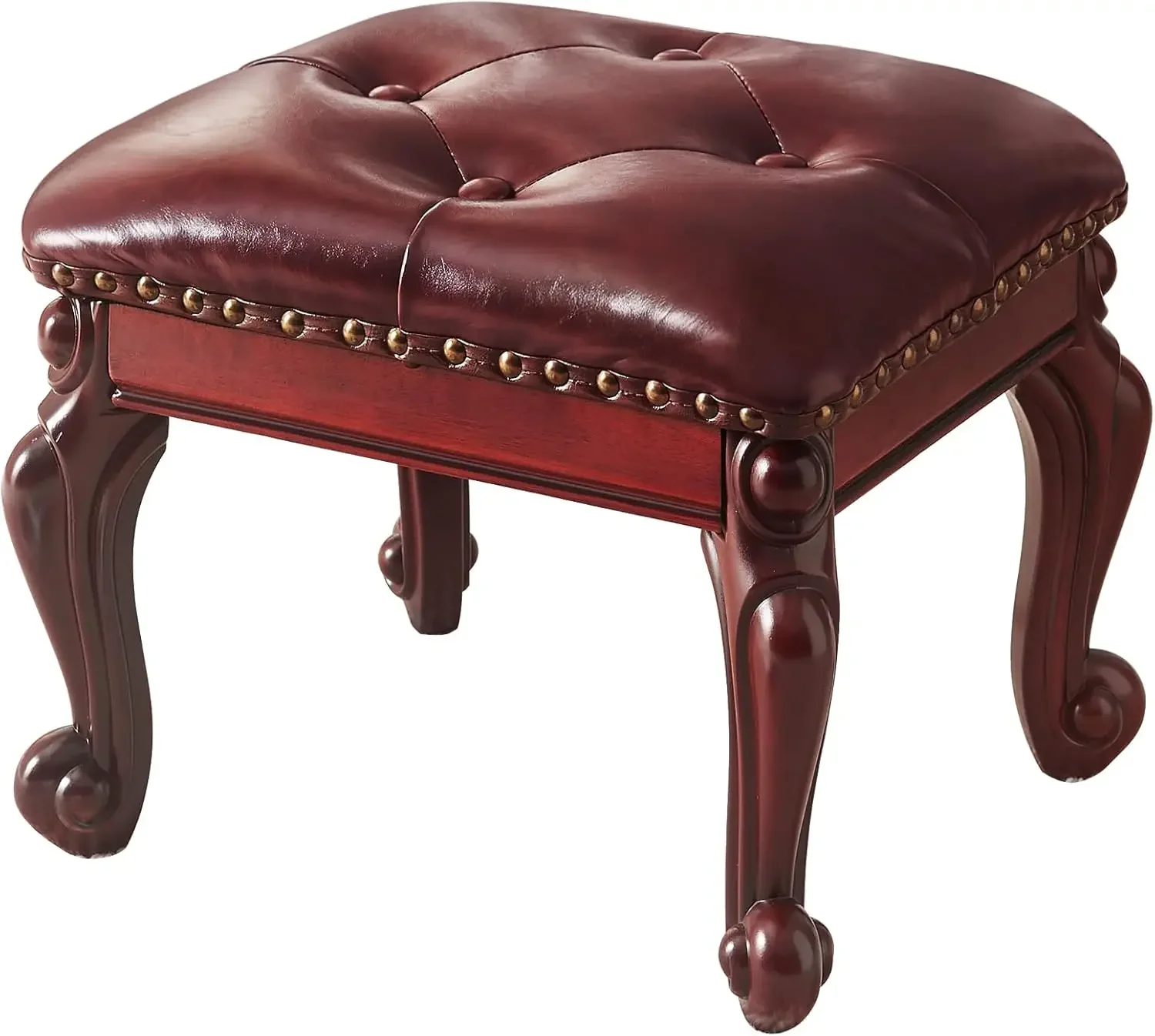 

Dark Brown Solid Wood Shoe Stool Small Leather Foot Rest Vintage Living Room Ottoman