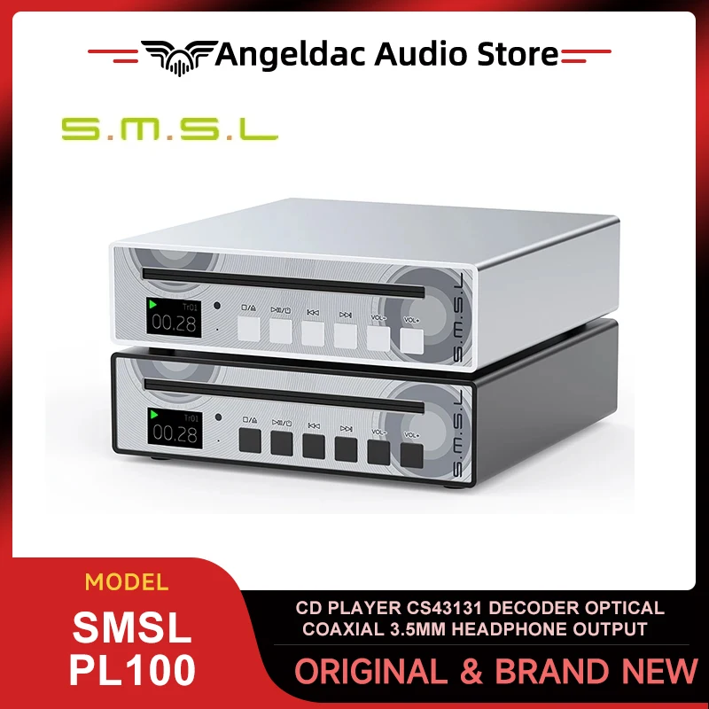 SMSL PL100 CD Player CS43131 Decoder Optical Coaxial 3.5mm Headphone Output With Remote Control