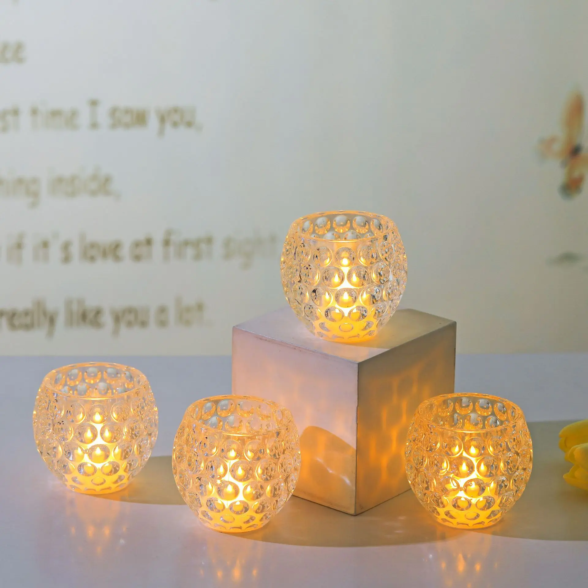 Honeycomb Cup Transparente Crystal Candlestick LED Electronic Candle Night Light Decoração de Natal Casamento Home Candlelight