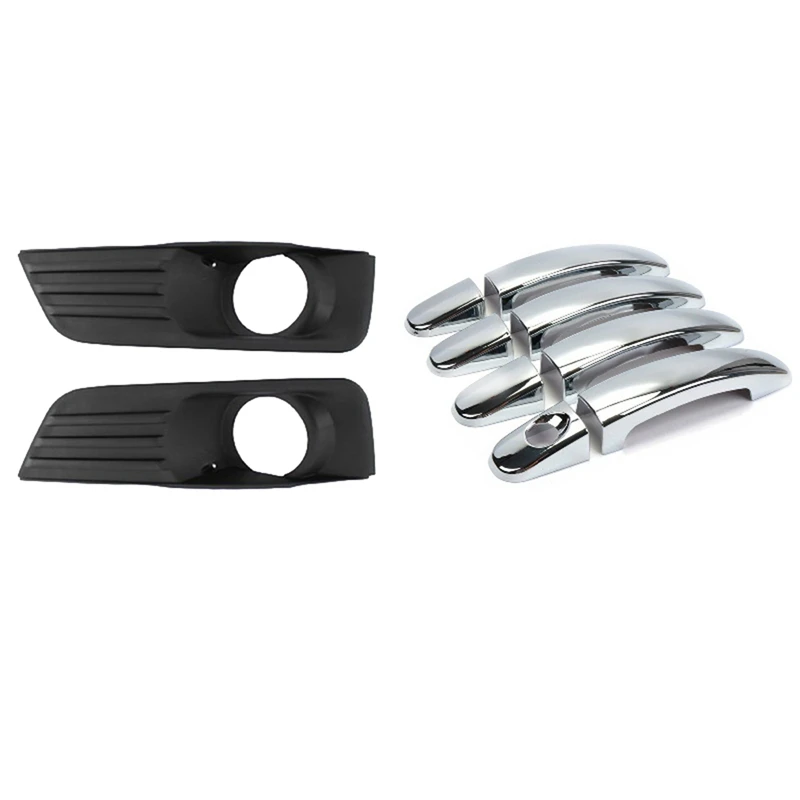 NEW-1 Set Chrome Door Handle Cover Trim & 1 Set Car Right & Left Bumper Fog Light Ventilation Grille Lampshade