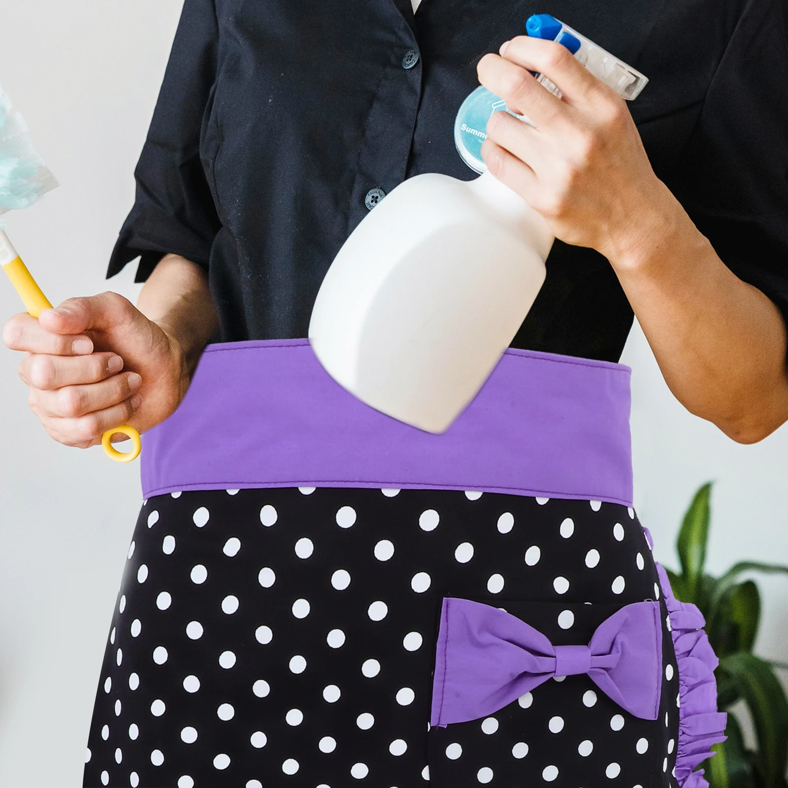 

Small Polka Dot Apron For Women Cotton Half Apron Adjustable Waist Tie Machine Washable Kitchen Workwear For Cafe