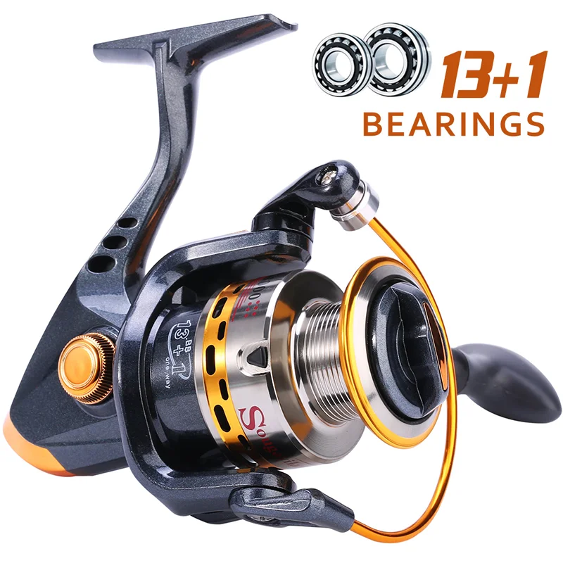 Sougayilang 13 + 1BB Spinning Angelrolle 2000-5000 Größe Metallspule Gummigriff MAX Drag 8 kg Angelrolle Angelgerät