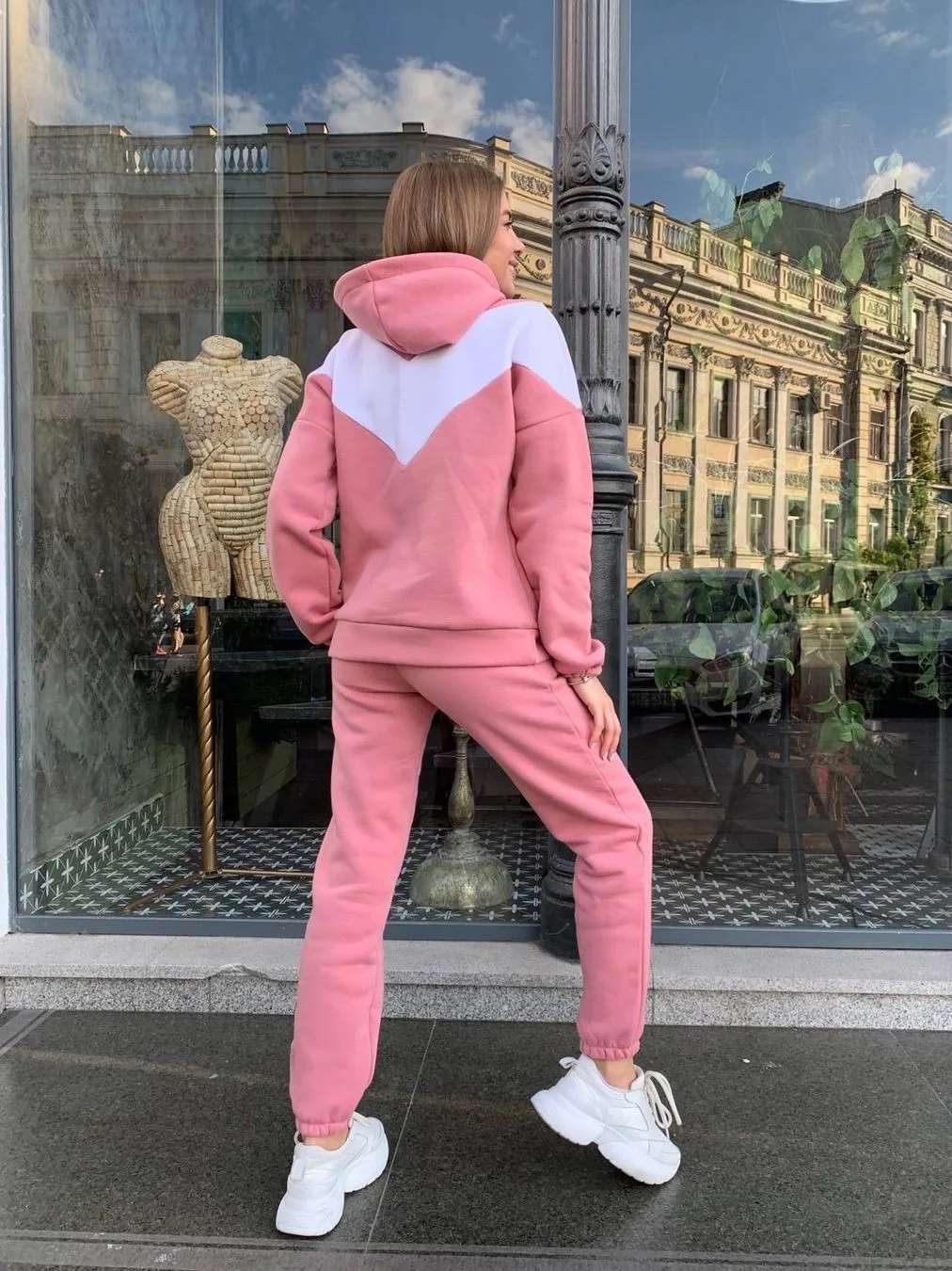 Women Fitness Suit 2022 Women's Casual Fashion Color Matching Thick Hooded Long Sleeved Sweater And Pants Two-piece Set
