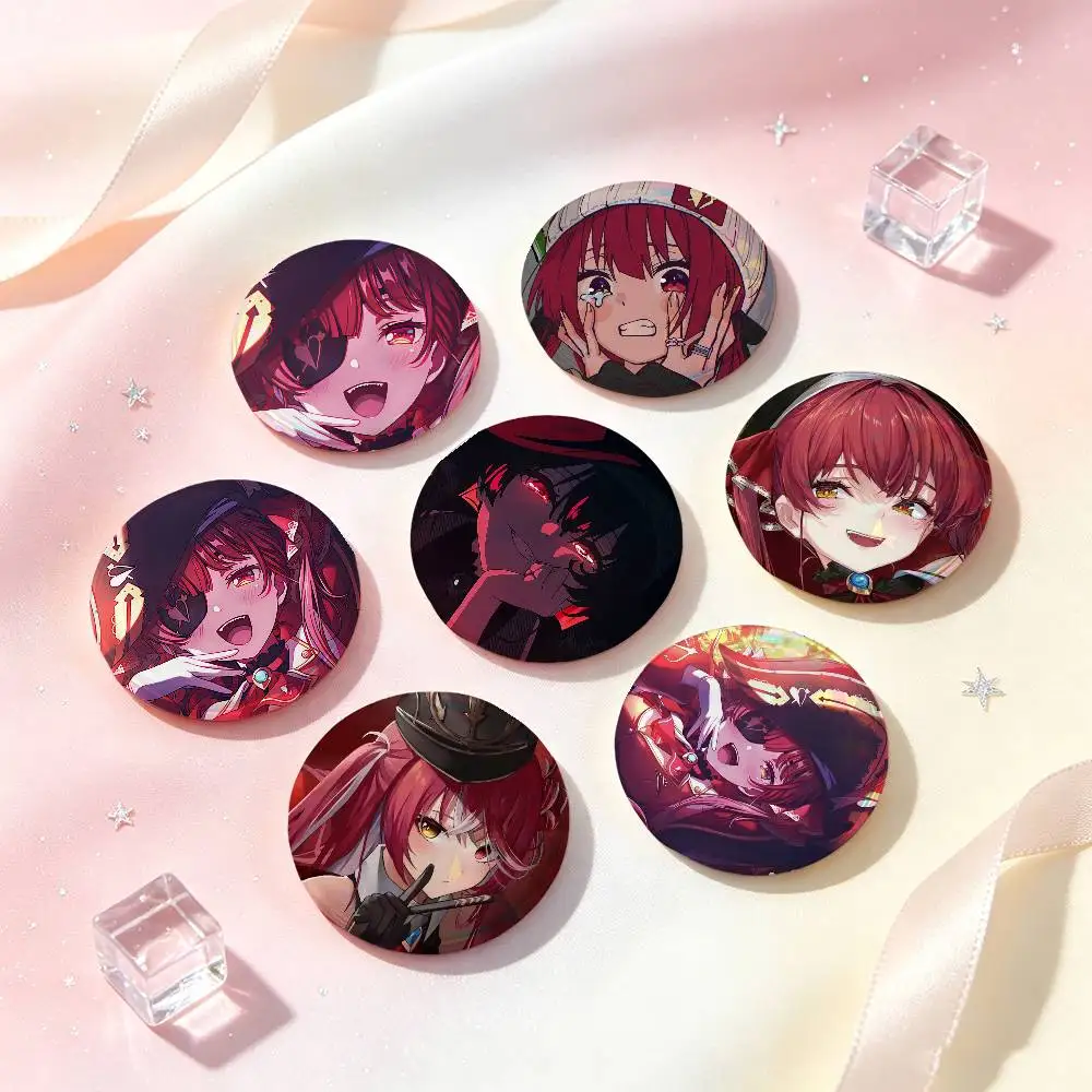 Marine Houshou Anime Figure Badges 25 32 44 58 75 Mm Round Cosplay Pin Bag Decor Fans Collect Friends Gifts Brooch Souvenir