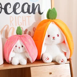 18CM Creative Carrot Strawberry Bag Transform To Rabbit Plush Toys Lovely Long Ears Bunny Stuffed Soft Doll Kawaii Kids Gifts