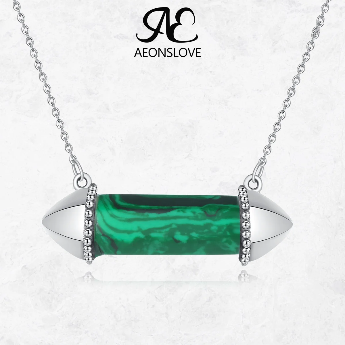 

AEONSLOVE 925 Sterling Silver Malachite Necklace Unique Barbell Healing Stones Pendant Spiritual Jewelry Birthdat Gift for Women