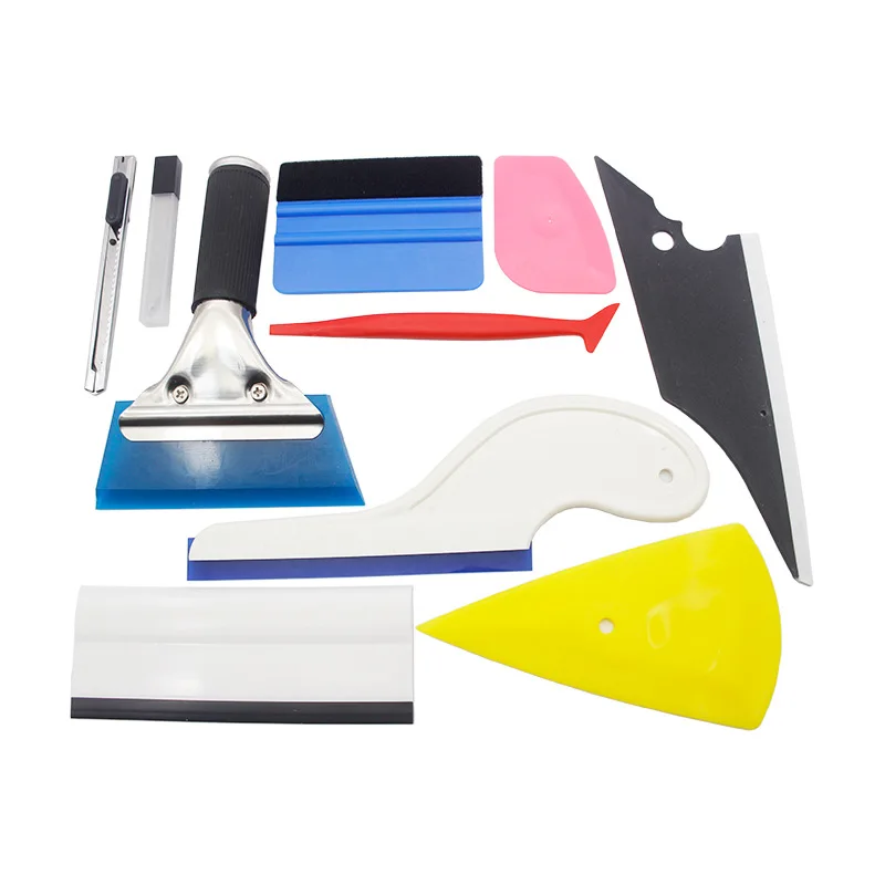 10Pcs Auto Vinyl Wrap Tool Kit Window Film Application Tools with Corner Edge Trimmer, Felt Squeegee, Retractable Kinfe 10SC2