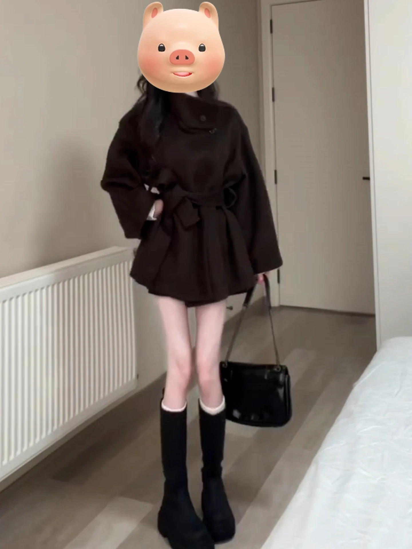 2025 Autumn Winter ort Stand Collar Woolen Coat Women's Belted Waist Closable High-End Feelings Ele Fem Outerwear