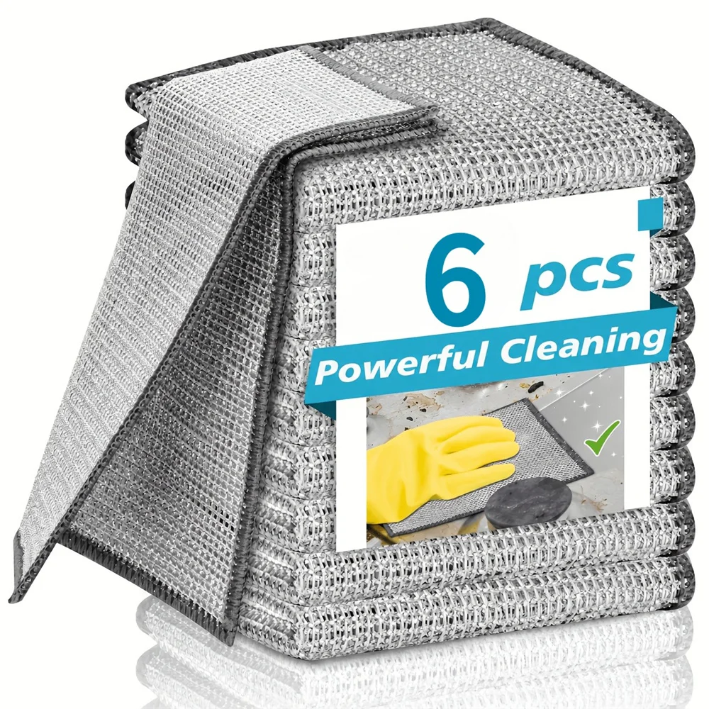 6PCS Non-Scratch Wire Cleaning Cloths - Reusable Multipurpose Scrub Rags for Dishes, Sinks, Countertops & Stoves
