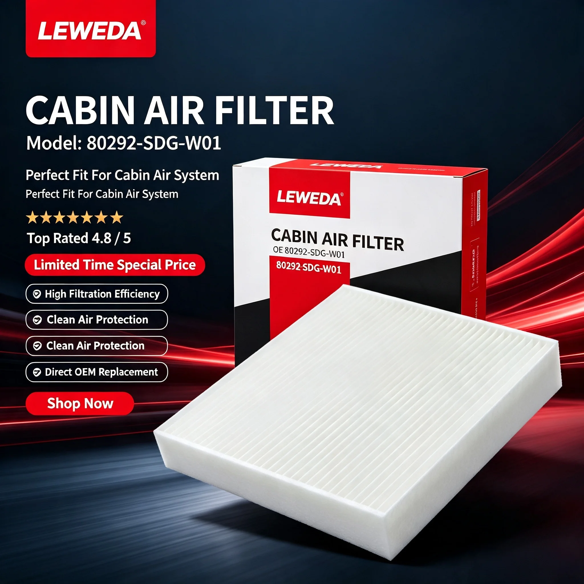 Leweda Electrostatic Cabin Filter 80292-SDG-W01 for Honda Accord Civic CRV Odyssey Spirior Acura Replaces 80292TV1E01 AK529
