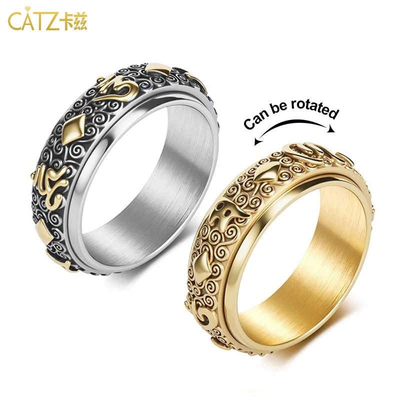 

Men's Stainless Steel Ring - Xizang Buddhist Auspicious Amulet Ring - Relieves Anxiety Rotating Ring