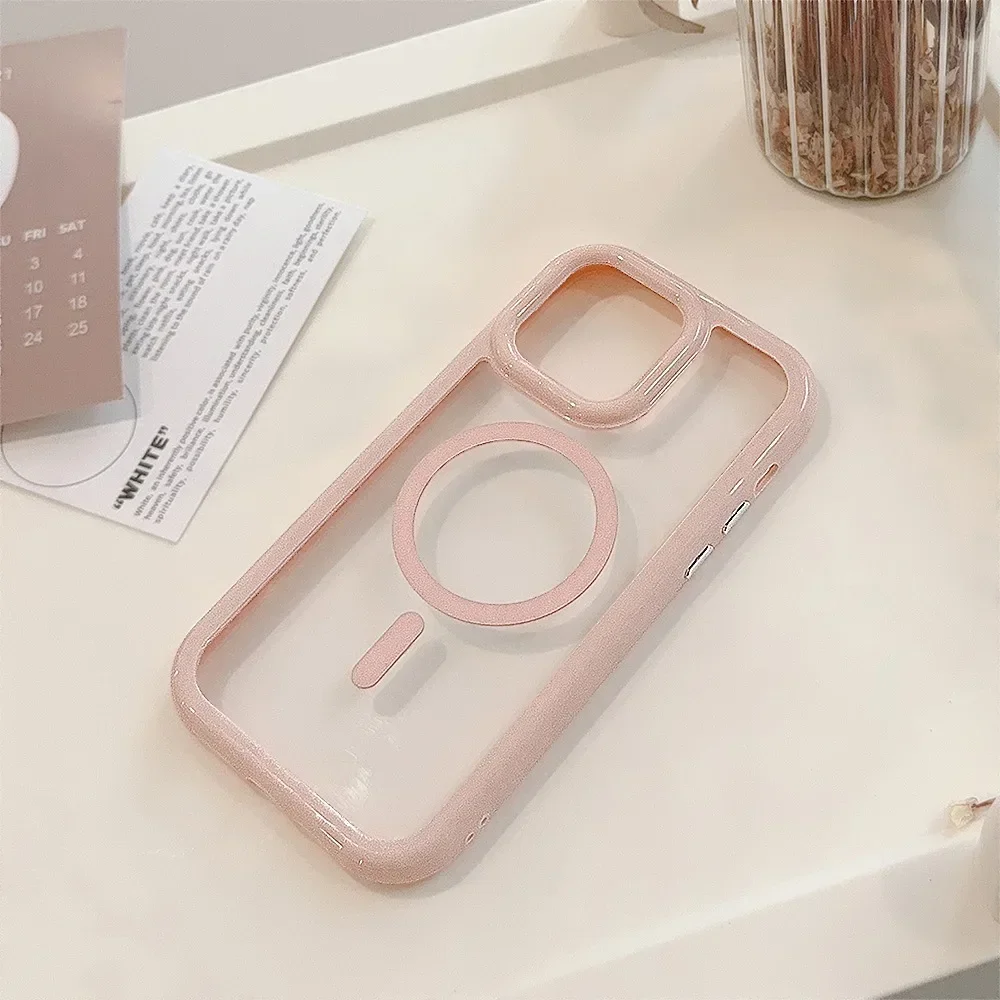 Phone Case For iPhone 16 15 14 13 12 11 Pro Max Plus Luxury Cute Cream Cases for Magsafe Magnetic Wireless Charge Clear Cover