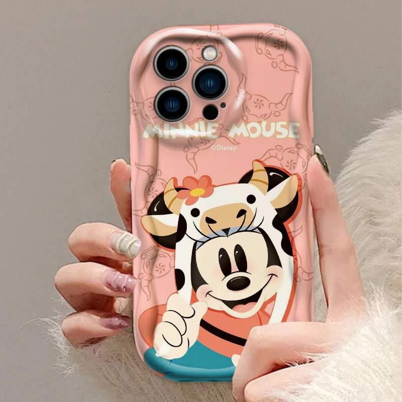 Mickey Minnie Couple For Apple iPhone 15 14 13 12 11 XS XR X 7 8 Pro Plus Max Silicone Wave Oil Cover Phone Case