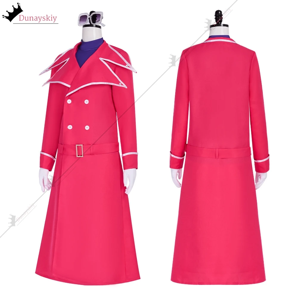 فالنتينا تأثيري حلي الوردي خندق معطف مع الزنانير مزدوجة الصدر طويلة الأكمام فالنتينا لعب الأدوار شعر مستعار أنيمي حفلة البدلة