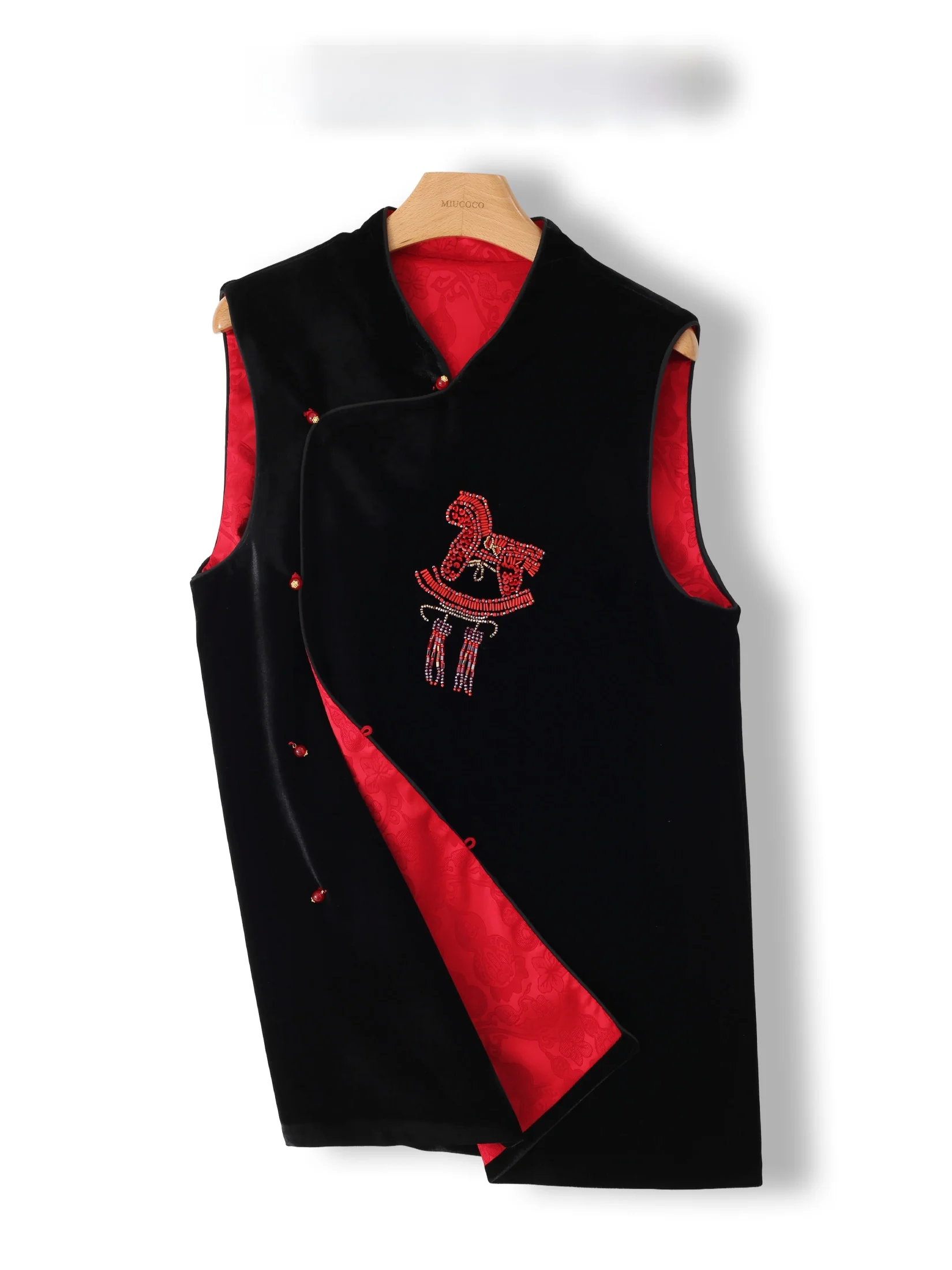 

New Chinese Style Velvet Vest Women's Mid-Length Jacket with Beads Straight Cut Single Button Closure Spring Fashion 2026