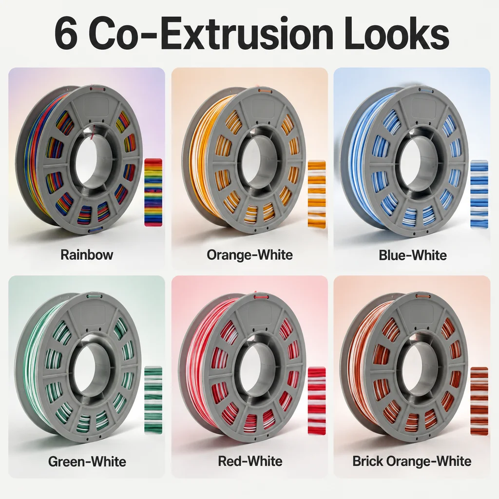 PETG 3D Printer Filament Co-Extrusion 6 Pack 1.75mm 300g X 6 Spools Dual Color Shift 3D Printing Material for FDM Printers