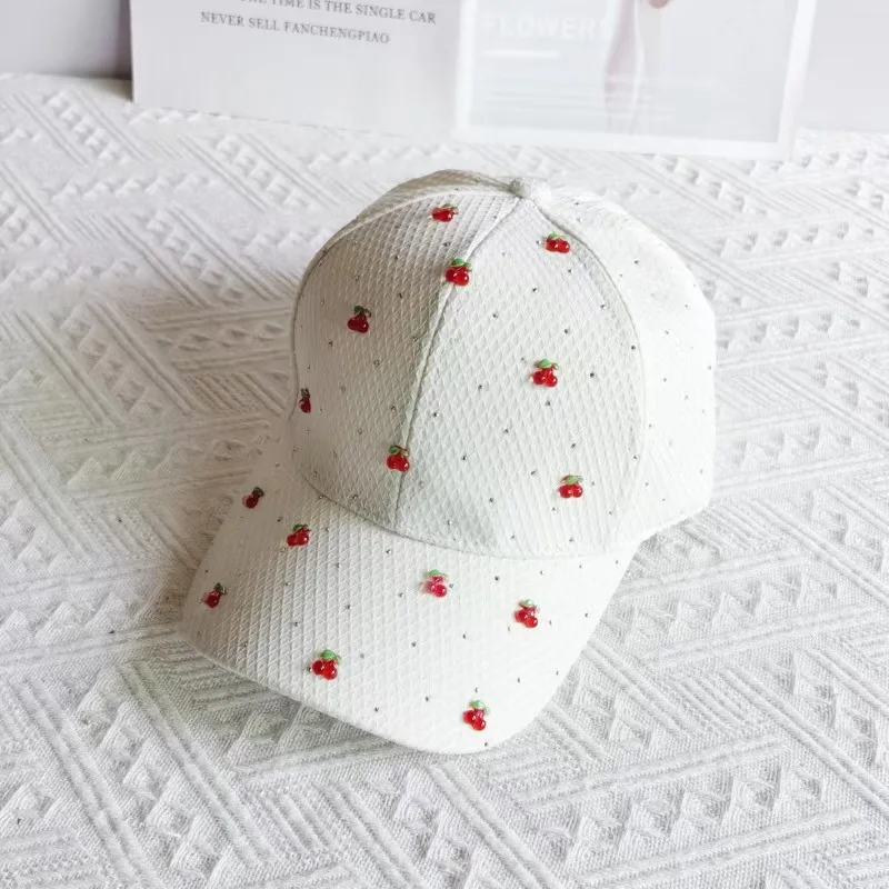 Waffle Pattern Cherry Sweet and Elegant Baseball Cap Sun Hat Duckbill Hat