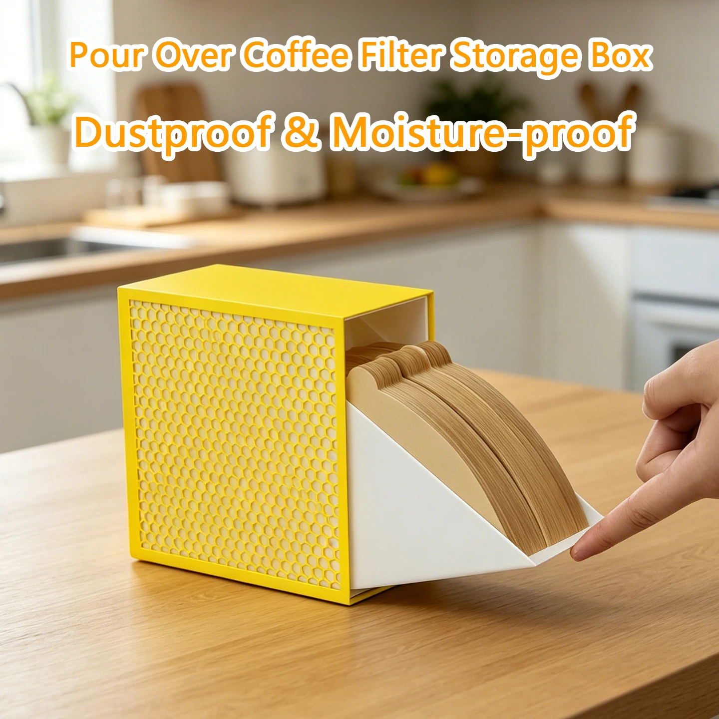 Yellow Slant Pull-out Coffee Filter Storage Box, Household Dustproof Honeycomb Filter Paper Holder