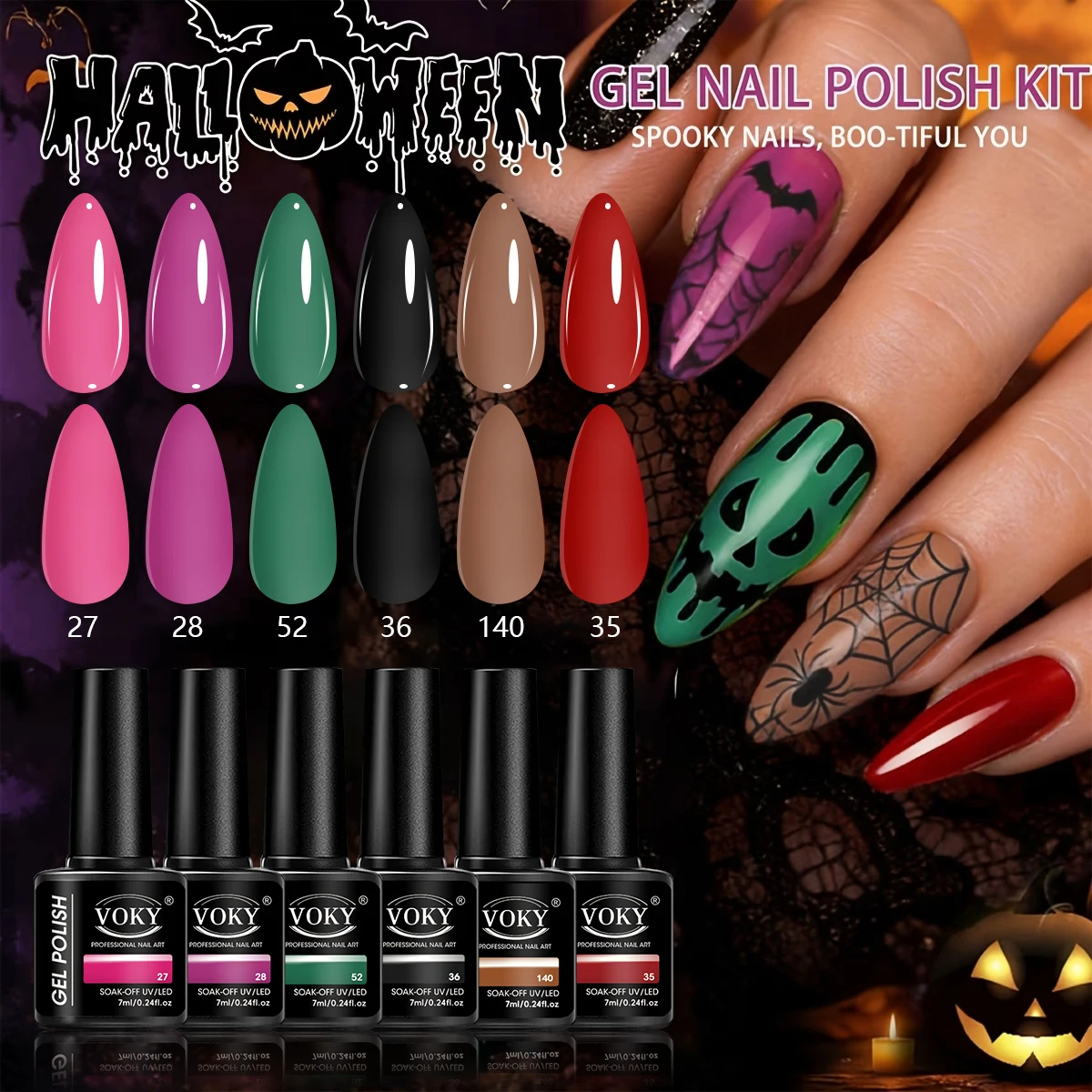 Selected 6-Piece Halloween Solid Color Gel Nail Polish Gift Set, Each Bottle Has a Standard 7ml Capacity, Features a Gentle and Easy-To-Remove Formula, with Rich Color, Is a Delicate and Compact Holiday Gift for DIY Nail Art Enthusiasts