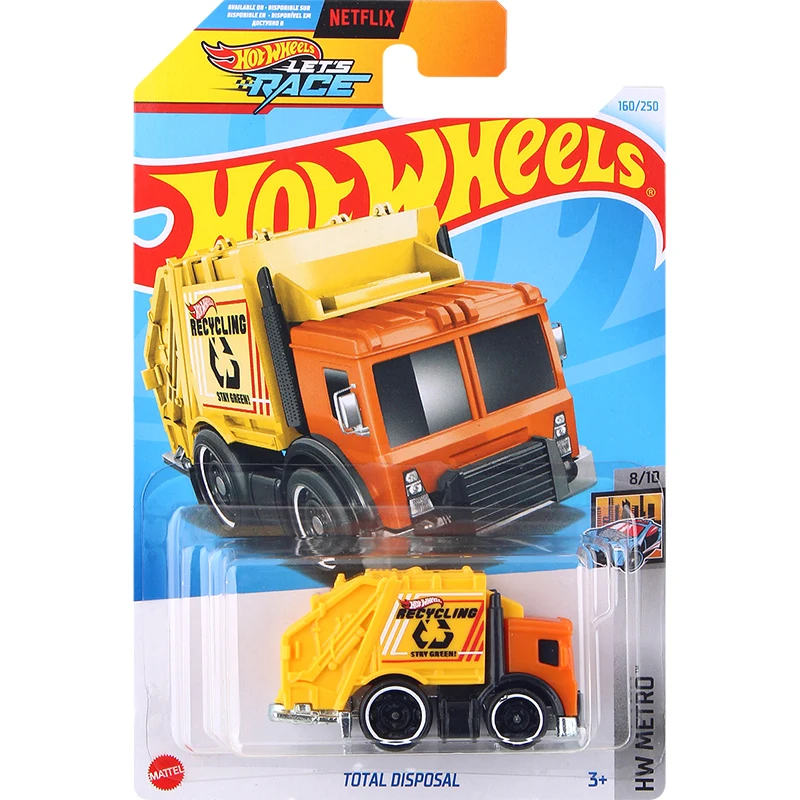 Hot Wheels Let's Race Total Disposal Trash Truck Yellow Red #160 HW Metro 1/64 Diecast Model Car Toy C4982