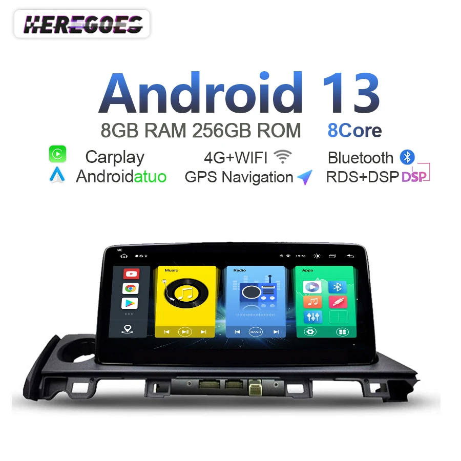 

Автомобильный DVD-плеер Carplay 720P Android 13, навигация GPS 8G + 256 ГБ 4G Wifi Bluetooth 2 Din радио для Mazda 6 Atenza 2017 2018 2019