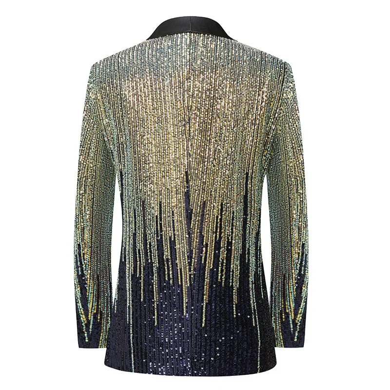 Fashion Men\'s Jacket Meteor Gradient Sequins Suit Coat Stage Performance Host Wedding (Only Blazer)