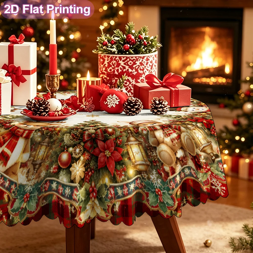 1-Pack, Happy Holidays, Christmas Themed Animal Decorative Printed Tablecloth