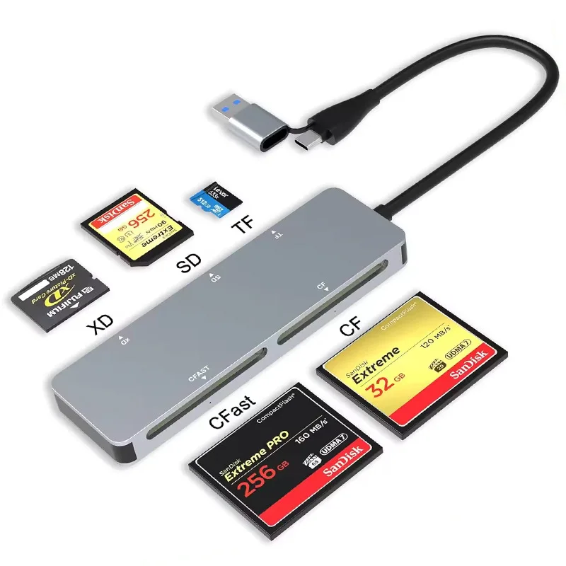 UTHAI CR307 Laptop Accessories 5-Card Same Read CFast/CF/XD/SD/TF High Speed USB3.0/Type C Card Reader