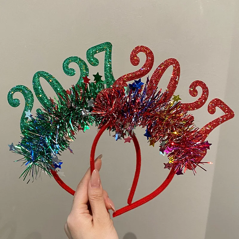 Christmas Hair Hoop Flexible Holiday Party Headband Creative Hair Band Elastic 2027 Headband For New Year Party Photo Props