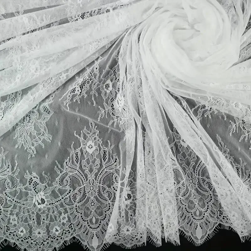 Good Quality Eyelash Chantilly Lace Tissue for Wedding Gowns Off White Black Women Dress Making Lace Sewing Material SOFT