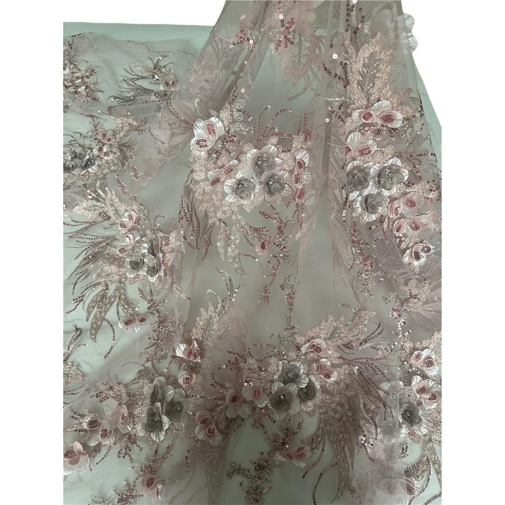 

African Sequins Tulle Lace Fabric J-1401687 High Quality Lace French Luxury Beaded Net Lace Fabric Nigerian For Women Weddi