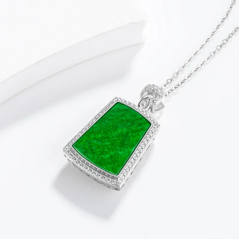 

Natural A-grade Myanmar Yanglvhuaqing Wushi Brand Jade S925 Silver Ice Jadeite Pendant Jewelry Women's Charms Drop Shipping