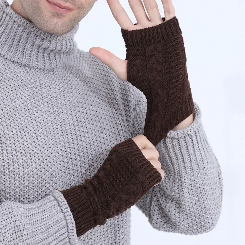 Women Long Fingerless Gloves Winter Mitten Knitted Warmer Arm Sleeve Thin Casual Soft  Fingerless Unisex Gloves