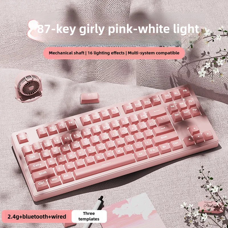 

EWEADN MT87 wireless Bluetooth three-mode mechanical keyboard, pink girl