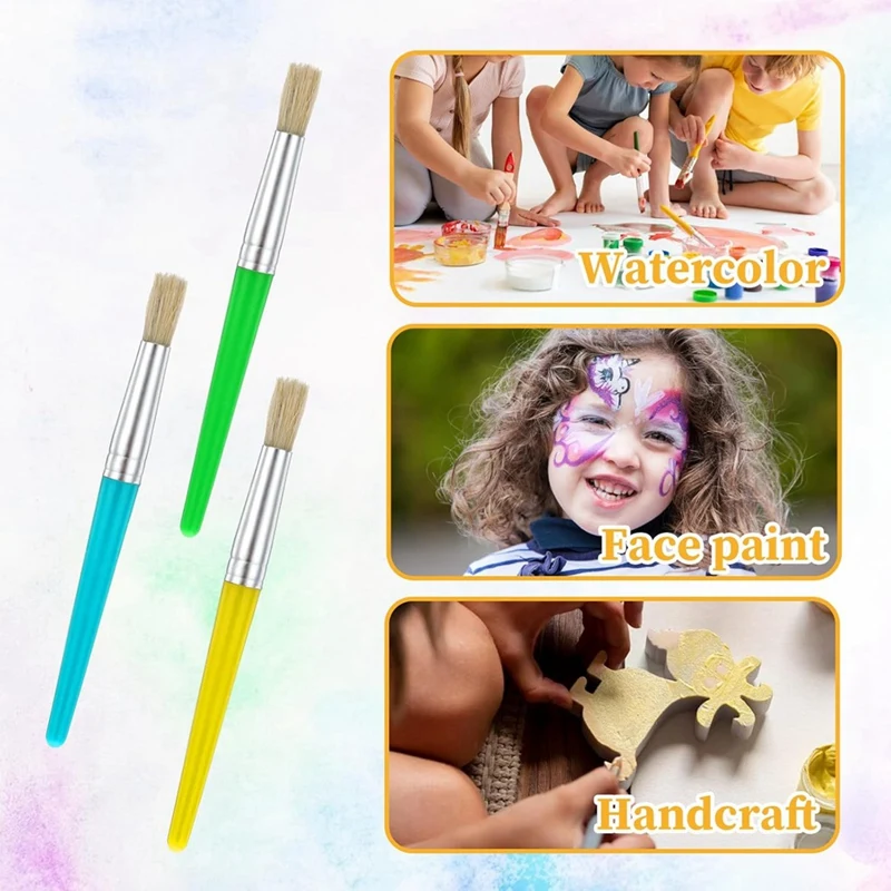 PWS 16 PCS Paint Brushes Kids Washable Children Colorful Big Paint Brush Set Round Acrylic Brush Large Chubby Craft Brushes